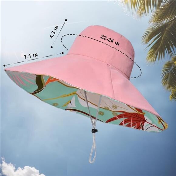 Women's Wide Brim Sun Hats UV Protection - Reversible Bucket Hat Foldable Beach - Picture 5 of 5